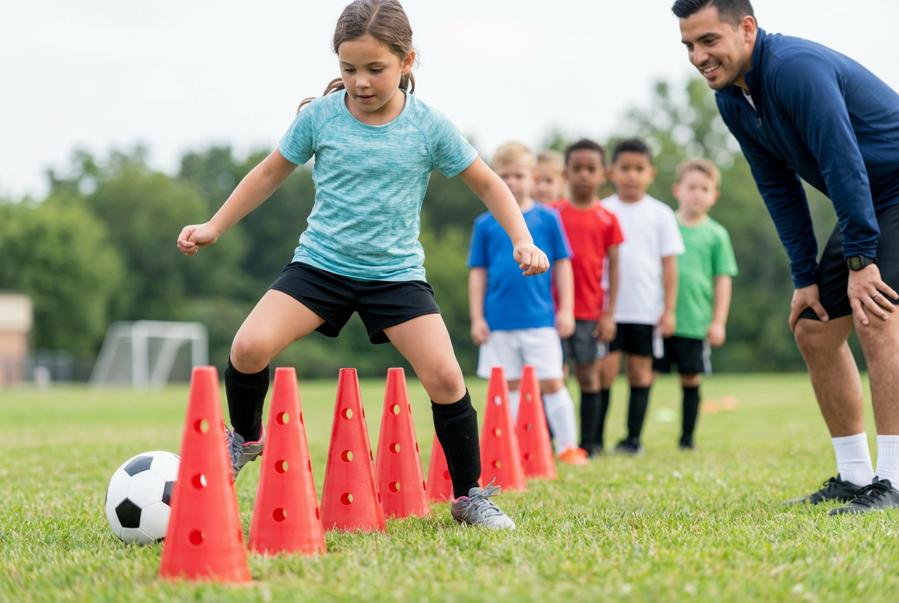 Youth soccer speed and agility drills with coach